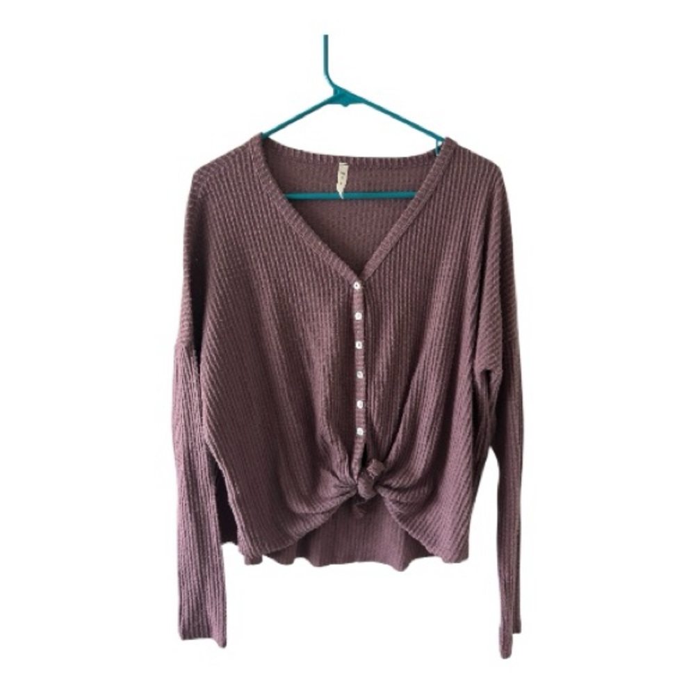 MTS Waffle Knit Tie Front Long Sleeve Top Size Small